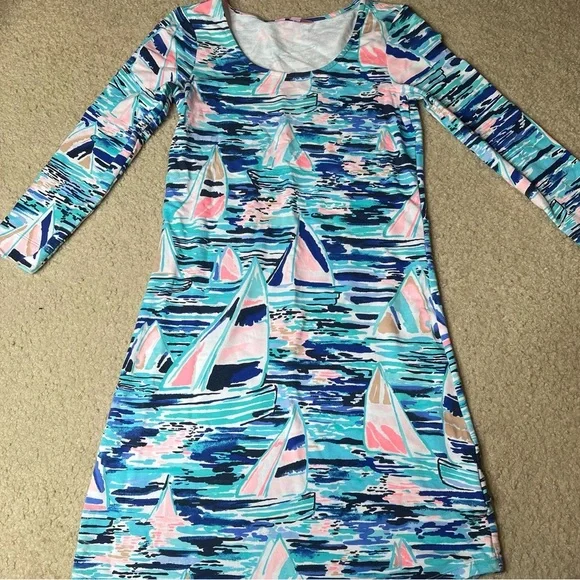 Lilly Pulitzer Tammy UPF 50 Pier Pressure Boat Print French Terry Tunic Dress - Picture 2 of 4